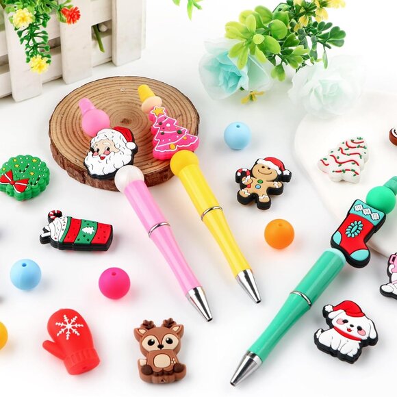 Christmas 15Pc Silicone Focal Beads for DIY Beadable Pens Keychain Making gifts - Picture 3 of 3